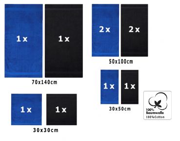 Betz 10-tlg. Handtuch-Set CLASSIC 100% Baumwolle 2 Duschtücher 4 Handtücher 2 Gästetücher 2 Seiftücher Farbe royalblau und schwarz