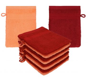 Betz set di 10 guanti da bagno PREMIUM 100 % cotone misure 16 x 21 cm arancio sanguinello - rosso rubino