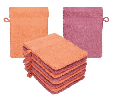 Betz Paquete de 10 manoplas de baño PREMIUM 100% algodón 16x21 cm naranja sanguíneo y rojo baya