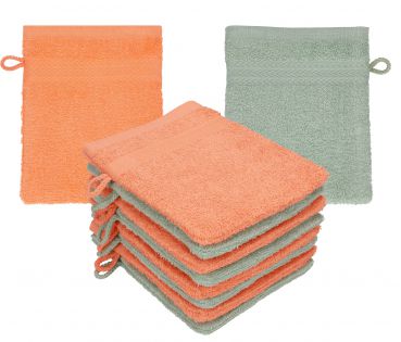 Betz set di 10 guanti da bagno PREMIUM 100 % cotone misure 16 x 21 cm arancio sanguinello - verde fieno