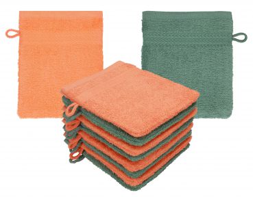 Betz set di 10 guanti da bagno PREMIUM 100 % cotone misure 16 x 21 cm arancio sanguinello - verde abete