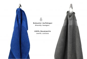 10 uds. Juego de toallas CLASSIC-PREMIUM, color: azul y gris antracita, 2 toallas cara 30x30, 2 toallas de invitados 30x50, 4 toallas de 50x100, 2 toallas de baño 70x140 cm