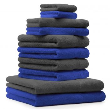 Betz Set di 10 asciugamani Classic-Premium 2 lavette 2 asciugamani per ospiti 4 asciugamani 2 asciugamani da doccia 100 % cotone colore blu reale e grigio antracite