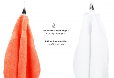 10 uds. Juego de toallas Classic-Premium , color:  naranja y blanco , 2 toallas cara 30x30, 2 toallas de invitados 30x50, 4 toallas de 50x100, 2 toallas de baño 70x140 cm