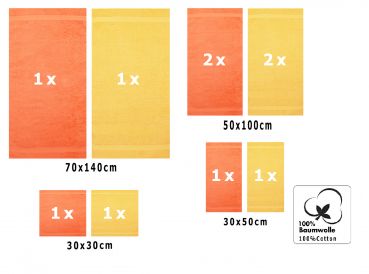 Betz 10 Piece Towel Set CLASSIC 100% Cotton 2 Face Cloths 2 Guest Towels 4 Hand Towels 2 Bath Towels Colour: orange & yellow