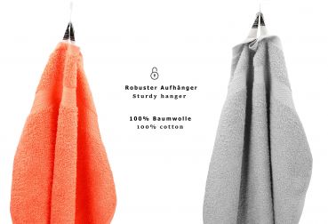 Betz 10 Piece Towel Set CLASSIC 100% Cotton 2 Face Cloths 2 Guest Towels 4 Hand Towels 2 Bath Towels Colour: orange & silver grey