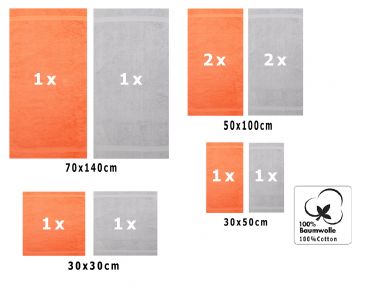 Betz 10-tlg. Handtuch-Set CLASSIC 100%Baumwolle 2 Duschtücher 4 Handtücher 2 Gästetücher 2 Seiftücher Farbe orange und silbergrau