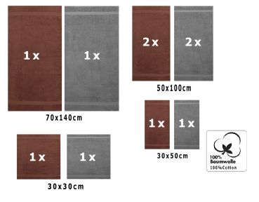 Betz Set di 10 asciugamani Classic-Premium 2 lavette 2 asciugamani per ospiti 4 asciugamani 2 asciugamani da doccia 100 % cotone colore marrone noce e grigio antracite