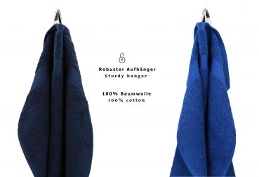 10 uds. Juego de toallas "Classic" – Premium , color: azul marino y azul , 2 toallas cara 30x30, 2 toallas de invitados 30x50, 4 toallas de 50x100, 2 toallas de baño 70x140 cm