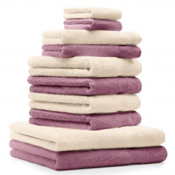 Betz 10 Piece Towel Set PREMIUM 100% Cotton 2 Wash Mitts 2 Guest Towels 4 Hand Towels 2 Bath Towels Colour: old rose & beige
