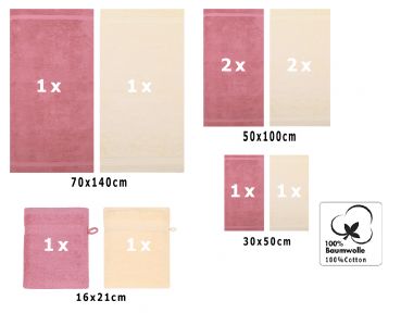 Juego de toallas PREMIUM, 10 piezas, color: rosa y beige - 2 manoplas de baño, 2 toallas para invitados, 4 toallas de mano, 2 toallas de baño