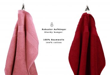 Betz Set di 10 asciugamani Premium 2 asciugamani da doccia 4 asciugamani 2 asciugamani per ospiti 2 guanti da bagno 100% cotone colore rosa antico e rosso scuro