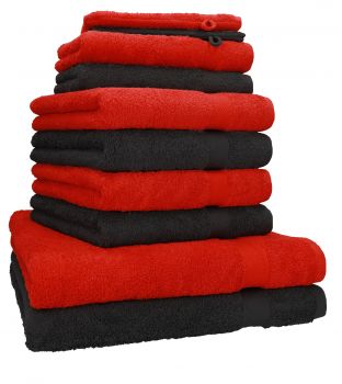10-tlg. Handtuchset "Premium" rot & schwarz 2 Duschtücher, 4 Handtücher, 2 Gästetücher, 2 Waschhandschuhe *kostenlose Lieferung*
