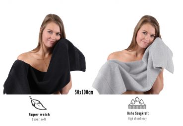Betz 10 Piece Towel Set PREMIUM 100% Cotton 2 Wash Mitts 2 Guest Towels 4 Hand Towels 2 Bath Towels Colour: silver grey & black