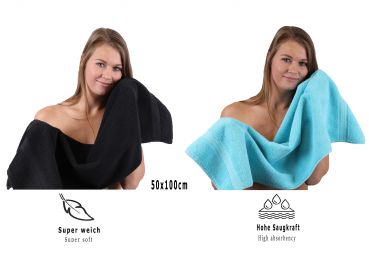 Betz 10 Piece Towel Set PREMIUM 100% Cotton 2 Wash Mitts 2 Guest Towels 4 Hand Towels 2 Bath Towels Colour: black & turquoise