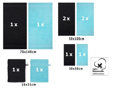 Betz 10 Piece Towel Set PREMIUM 100% Cotton 2 Wash Mitts 2 Guest Towels 4 Hand Towels 2 Bath Towels Colour: black & turquoise