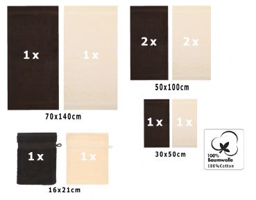 Betz 10-tlg. Handtuch-Set PREMIUM 100%Baumwolle 2 Duschtücher 4 Handtücher 2 Gästetücher 2 Waschhandschuhe Farbe Beige & Dunkel Braun