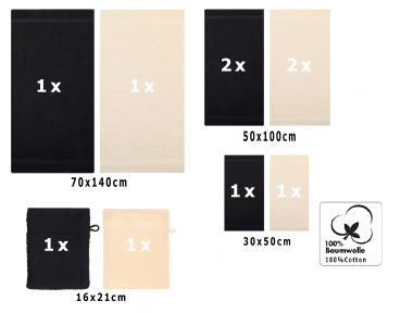 Betz 10-tlg. Handtuch-Set PREMIUM 100%Baumwolle 2 Duschtücher 4 Handtücher 2 Gästetücher 2 Waschhandschuhe Farbe Schwarz & Beige