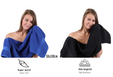 Betz 10-tlg. Handtuch-Set PREMIUM 100%Baumwolle 2 Duschtücher 4 Handtücher 2 Gästetücher 2 Waschhandschuhe Farbe Schwarz & Royal Blau