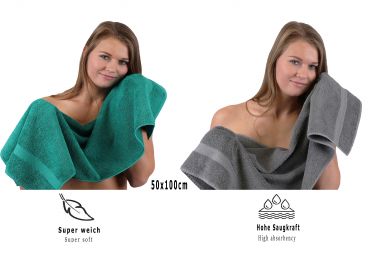 Betz 10 Piece Towel Set PREMIUM 100% Cotton 2 Wash Mitts 2 Guest Towels 4 Hand Towels 2 Bath Towels Colour: emerald green & anthracite grey