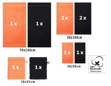 Betz 10 Piece Towel Set PREMIUM 100% Cotton 2 Wash Mitts 2 Guest Towels 4 Hand Towels 2 Bath Towels Colour: orange & black