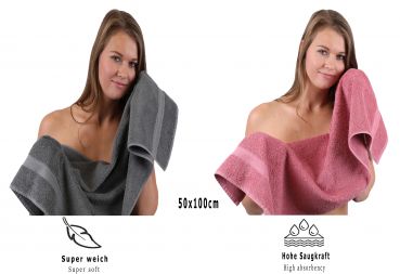 Betz 10 Piece Towel Set PREMIUM 100% Cotton 2 Wash Mitts 2 Guest Towels 4 Hand Towels 2 Bath Towels Colour: old rose & anthracite grey