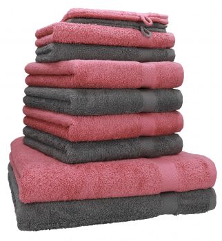 Betz Lot de 10 serviettes set de 2 serviettes de bain 4 serviettes de toilette 2 serviettes d'invité 2 gants de toilette 100% coton Premium couleur vieux rose, gris anthracite