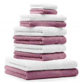 Betz 10 Piece Towel Set PREMIUM 100% Cotton 2 Wash Mitts 2 Guest Towels 4 Hand Towels 2 Bath Towels Colour: old rose & white