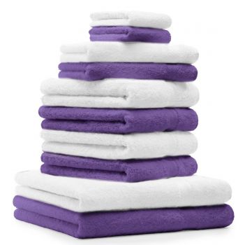 Betz Set di 10 asciugamani Premium 2 asciugamani da doccia 4 asciugamani 2 asciugamani per ospiti 2 guanti da bagno 100% cotone colore bianco e lilla