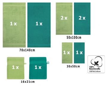 Lot de 10 serviettes Premium vert émeraude et vert pomme, 2 serviettes de bain, 4 serviettes de toilette, 2 serviettes d'invité et 2 gants de toilette de Betz