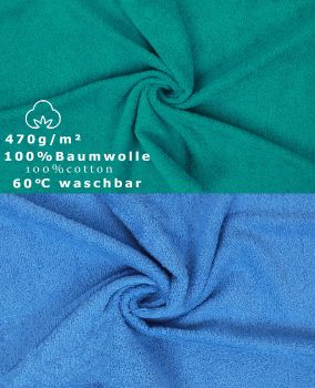 Betz 10 Piece Towel Set PREMIUM 100% Cotton 2 Wash Mitts 2 Guest Towels 4 Hand Towels 2 Bath Towels Colour: emerald green & light blue