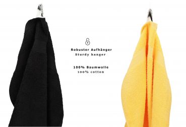 Betz Lot de 10 serviettes set de 2 serviettes de bain 4 serviettes de toilette 2 serviettes d'invité et 2 gants de toilette 100% Coton Premium couleur jaune, noir