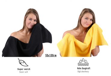 Betz 10-tlg. Handtuch-Set PREMIUM 100%Baumwolle 2 Duschtücher 4 Handtücher 2 Gästetücher 2 Waschhandschuhe Farbe Schwarz & Gelb