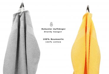 Betz 10 Piece Towel Set PREMIUM 100% Cotton 2 Wash Mitts 2 Guest Towels 4 Hand Towels 2 Bath Towels Colour: yellow & silver grey