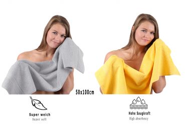 Betz 10 Piece Towel Set PREMIUM 100% Cotton 2 Wash Mitts 2 Guest Towels 4 Hand Towels 2 Bath Towels Colour: yellow & silver grey