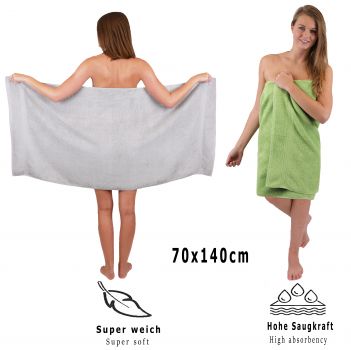 Betz 10 Piece Towel Set PREMIUM 100% Cotton 2 Wash Mitts 2 Guest Towels 4 Hand Towels 2 Bath Towels Colour: apple green & silver grey