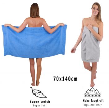 Betz Set di 10 asciugamani Premium 2 asciugamani da doccia 4 asciugamani 2 asciugamani per ospiti 2 guanti da bagno 100% cotone colore azzurro e grigio argento