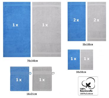 Betz 10 Piece Towel Set PREMIUM 100% Cotton 2 Wash Mitts 2 Guest Towels 4 Hand Towels 2 Bath Towels Colour: light blue & silver grey