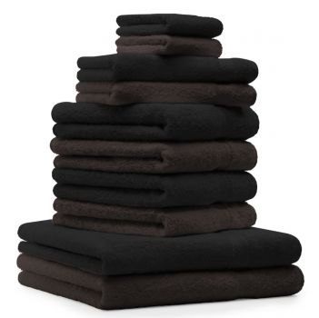 Betz 10 Piece Towel Set PREMIUM 100% Cotton 2 Wash Mitts 2 Guest Towels 4 Hand Towels 2 Bath Towels Colour: dark brown & black