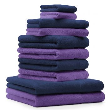 Betz 10 Piece Towel Set PREMIUM 100% Cotton 2 Wash Mitts 2 Guest Towels 4 Hand Towels 2 Bath Towels Colour: dark blue & purple