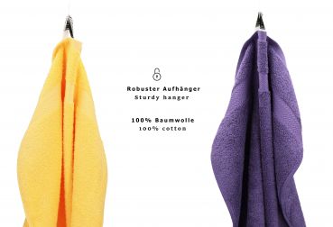 Betz 10 Piece Towel Set PREMIUM 100% Cotton 2 Wash Mitts 2 Guest Towels 4 Hand Towels 2 Bath Towels Colour: yellow & purple