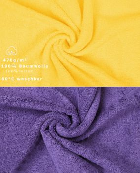 Betz 10 Piece Towel Set PREMIUM 100% Cotton 2 Wash Mitts 2 Guest Towels 4 Hand Towels 2 Bath Towels Colour: yellow & purple