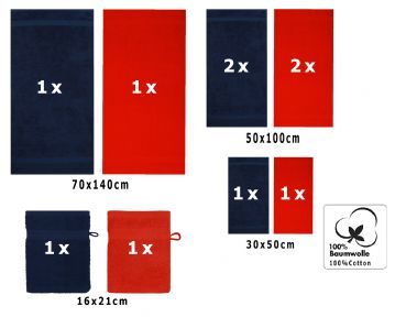 10-tlg. Handtuchset "Premium" dunkelblau & rot 2 Duschtücher, 4 Handtücher, 2 Gästetücher, 2 Waschhandschuhe *kostenlose Lieferung*