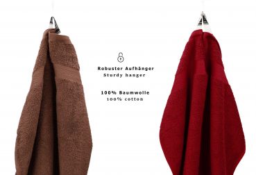 Betz 10 Piece Towel Set PREMIUM 100% Cotton 2 Wash Mitts 2 Guest Towels 4 Hand Towels 2 Bath Towels Colour: hazel & dark red