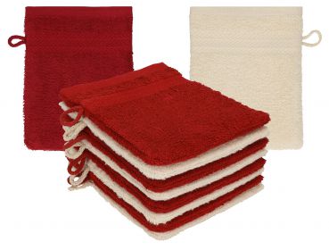 Betz set di 10 guanti da bagno PREMIUM 100 % cotone misure 16 x 21 cm rosso rubino - sabbia