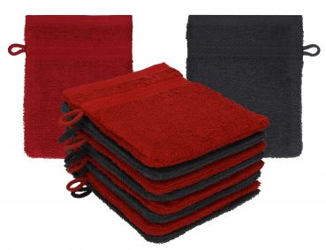 Betz set di 10 guanti da bagno PREMIUM 100 % cotone misure 16 x 21 cm rosso rubino - grafite