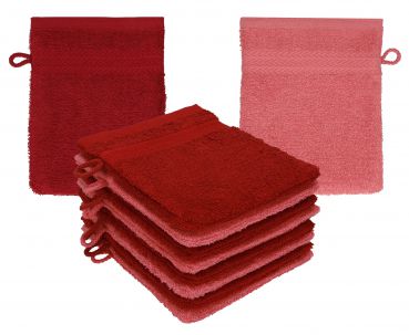 Betz set di 10 guanti da bagno PREMIUM 100 % cotone misure 16 x 21 cm rosso rubino  - rosso lampone