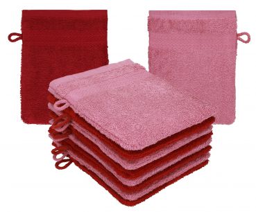 Betz Paquete de 10 manoplas de baño PREMIUM 100% algodón 16x21 cm rojo rubí y rojo baya