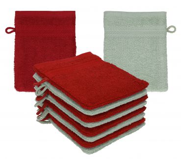 Betz set di 10 guanti da bagno PREMIUM 100 % cotone misure 16 x 21 cm  rosso rubino - verde fieno