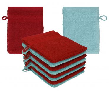 Betz Paquete de 10 manoplas de baño PREMIUM 100% algodón 16x21 cm rojo rubí y azul océano